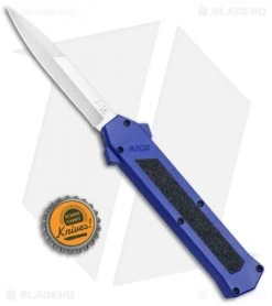 AKC F-16 D/A Bayonet OTF Automatic Knife Blue (3.3" Satin) -Knife Shop AKC F 16 Blue DA OTF Bayo Satin Plain BP 23856 jr bottlecap