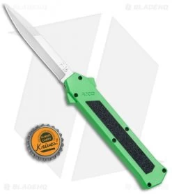 AKC F-16 D/A Bayonet OTF Automatic Knife Green (3.3" Satin) -Knife Shop AKC F 16 Green DA OTF Bayo Satin Plain BP 23855 jr bottlecap