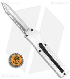 AKC F-20 D/A Spear Point OTF Automatic Knife White Aluminum (3.6" Satin) -Knife Shop AKC F 20 D A Spear Point OTF AK White Aluminium 3in Satin BHQ 158200 td size
