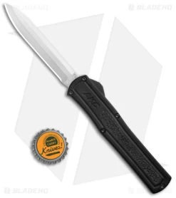 AKC F-20 D/A Spear Point OTF Automatic Knife Black Aluminum (3.6" Satin Drop) -Knife Shop AKC F 20 DA Dagger OTF Auto Black Satin BHQ 140836 jr bottlecap