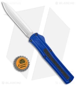 AKC F-20 D/A Spear Point OTF Automatic Knife Blue Aluminum (3.6" Satin) -Knife Shop AKC F 20 DA Dagger OTF Auto Blue Satin BHQ 140833 jr bottlecap