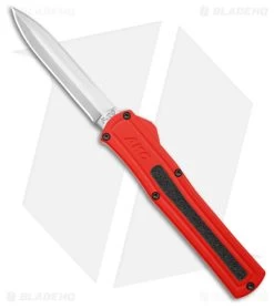 AKC F-20 DBL Dagger OTF Automatic Knife Red Aluminum (3.6" Satin)
