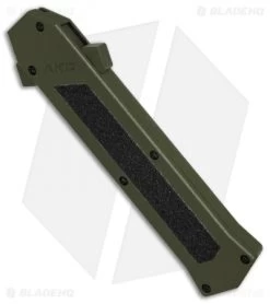 AKC F-16 D/A Bayonet OTF Automatic Knife OD Green (3.3" Satin) -Knife Shop AKC F16 OD Green DA Bayo Satin Plain BP 25690 er spine
