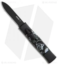 AKC Minion Concord OTF Automatic Knife Route 66 Skull (2.3" Black Flat Grind)