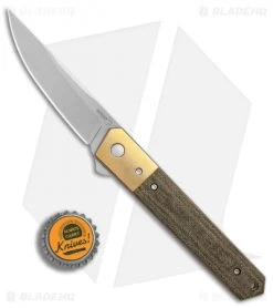 Boker Kwaiken Flipper Knife Canvas Micarta/Brass Bolster (3.5" Stonewash) -Knife Shop Boker Kwaiken Tuxedo Canvas Micarta Brass SW BHQ 77843 er bottlecap