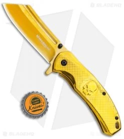 Boker Magnum Golden Skull Spring Assisted Knife Stainless Steel (3.3" Gold) -Knife Shop Boker Magnum Golden Skull SA SS Gold 01SC070 BHQ 111686 jr bottlecap