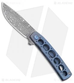 Brad Zinker FR Flipper Knife Blue Titanium (2.9" Damascus)