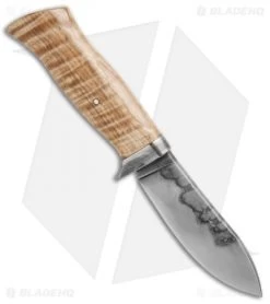 Burr Oak Knives Nessmuk Fixed Blade Wrought Iron/Curly Maple (4.6" Hamon) -Knife Shop Burr Oak Knives Nessmuk Wrought Iron Curly Maple Hamon BHQ 87677 jr spine