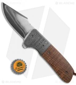 Burr Oak Knives Rule 9 Harpoon Flipper Knife Oak/Damascus (3.75" San Mai) -Knife Shop Burr Oak Knives Rule 9 harpoon oak damascus san mai BHQ 71613 er size