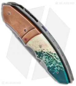 Corrie Schoeman Snout Flipper Knife Giraffe Bone/Bronze (2.5" Hamon) -Knife Shop Corrie Schoeman Snout Giraffe Bone Bronze hamon BHQ 78465 er spine