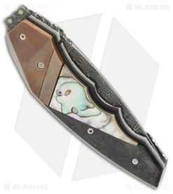 Corrie Schoeman X-Ecute Flipper Knife Abalone/Carbon Fiber (6" Damascus) -Knife Shop Corrie Schoeman XEcute abalone cf damascus BHQ 72036 er side