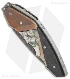Corrie Schoeman X-Ecute Flipper Knife Abalone/Carbon Fiber (6" Damascus) -Knife Shop Corrie Schoeman XEcute abalone cf damascus BHQ 72036 er spine