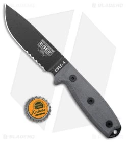 ESEE Knives ESEE-4S-KO Knife (4.5" Black Serr) *No Sheathing* -Knife Shop ESEE Knives ESEE 4S KO Fixed Blade Black Serr No Sheath BHQ 10239 jr bottlecap