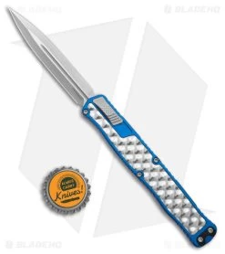 Heretic Cleric II D/E OTF Automatic Knife Blue W/Steel Inlay (4.2" SW MagnaCut) -Knife Shop Heretic Cleric II DE Auto Blue Aluminum Stainless Inlay SW BHQ 178355 jr bottlecap