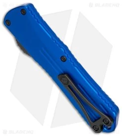 Heretic Knives Manticore-E Bowie OTF Knife Blue (3.25" Battleworn Black) -Knife Shop Heretic Knives Manticore E Bowie OTF Blue Battleworn TT BHQ 165640 jr side