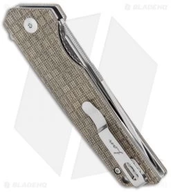 Kizer Vanguard Azo/Rey Lan Liner Lock Knife Green Micarta (3.4" Satin) V4577N2 -Knife Shop Kizer Vanguard Azo Rey Lan LL Green Micarta Satin V4577N2 BHQ 121138 jr side