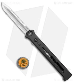 Paragon Estiletto Clip Point OTF Auto Black Lightning Bolt (5.5" Satin Serr) -Knife Shop Paragon Estiletto CP OTF Auto Black Lightning Bolt Black Satin BHQ 142950 jr bottlecap