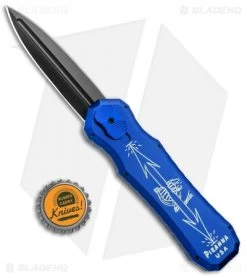 Piranha Excalibur OTF Knife Double Action Automatic Blue (3.2" Black Plain) -Knife Shop Piranha Blue Exalibur DA OTF Auto Tactical Black BHQ 1233 jr bottlecap