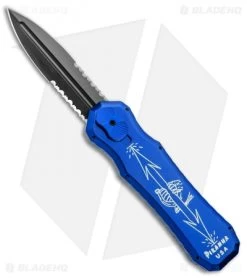 Piranha Excalibur OTF Knife Blue Double Action Automatic (3.2" Black Serr)