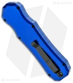 Piranha Excalibur OTF Knife Blue Double Action Automatic (3.2" Black Serr) -Knife Shop Piranha Blue Exalibur DA OTF Auto Tactical Black Serr BHQ 1232 jr side