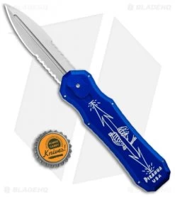 Piranha Blue Excalibur OTF Knife Double Action Automatic (3.2" Stonewash Serr) -Knife Shop Piranha Blue Excalibur OTF Double Action Auto SW BHQ 8077 jr bottlecap