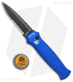 Piranha Bodyguard Automatic Knife Blue Tactical (3.3" Black Serr) -Knife Shop Piranha Bodyguard Auto Blue Tactical Black Serr BHQ 0489 jr bottlecap