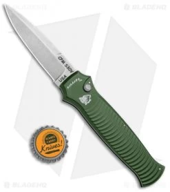 Piranha Bodyguard Automatic Knife Green (3.3" Stonewash) -Knife Shop Piranha Bodyguard Auto Green SW BHQ 1434 jr bottlecap