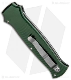 Piranha Bodyguard Automatic Knife Green (3.3" Stonewash Serr) -Knife Shop Piranha Bodyguard Auto Green SW Serr P 6GS BHQ 1435 jr side