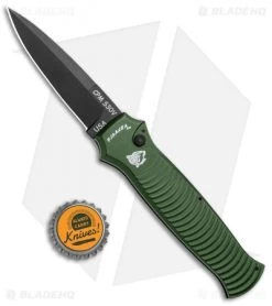 Piranha Bodyguard Automatic Knife Green Tactical (3.3" Black Plain) -Knife Shop Piranha Bodyguard Auto Green Tactical Black BHQ 1437 jr bottlecap