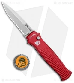 Piranha Bodyguard Automatic Knife Red (3.3" Stonewash Serr) -Knife Shop Piranha Bodyguard Auto Red SW Serr BHQ 1436 jr bottlecap 4