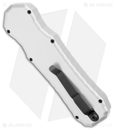 Piranha Excalibur OTF Automatic Knife Silver Tactical (3.2" Black Serr) 5 Piranha Excalibur OTF Automatic Knife Silver Tactical (3.2" Black Serr) - Image 3