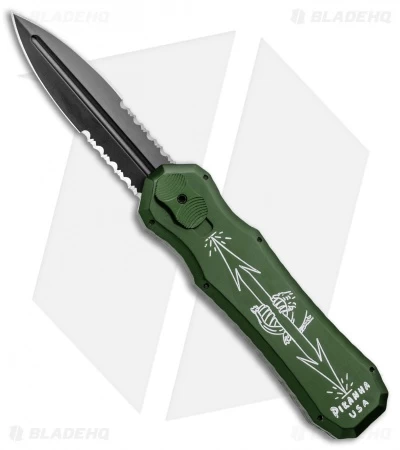 Piranha Green Excalibur OTF Knife Double Action Automatic (3.2" Black Serr) 3 Piranha Green Excalibur OTF Knife Double Action Automatic (3.2" Black Serr)