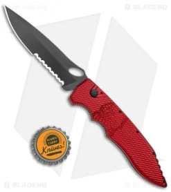 Piranha Mini Predator Red Tactical Automatic Knife (3.5" Black Serr) -Knife Shop Piranha Mini Predator Red Tactical Auto Black Serr BHQ 14886 jr bottlecap