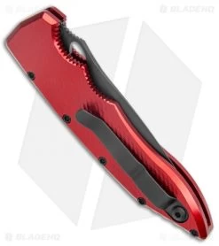 Piranha Mini Predator Red Tactical Automatic Knife (3.5" Black Serr) -Knife Shop Piranha Mini Predator Red Tactical Auto Black Serr BHQ 14886 jr side