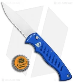 Piranha Blue P-1 Pocket Automatic Knife (3.2" Mirror Serr) -Knife Shop Piranha P 1 Pocket Auto Blue Mirror Serr BHQ 0016 jr bottlecap