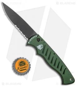 Piranha Tactical Green Pocket Automatic Knife (3.2" Black Serr) -Knife Shop Piranha P 1 Pocket Auto Green Tactical Black Serr BHQ 1100 jr bottlecap
