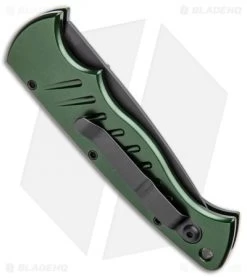 Piranha Tactical Green Pocket Automatic Knife (3.2" Black Serr) -Knife Shop Piranha P 1 Pocket Auto Green Tactical Black Serr BHQ 1100 jr side