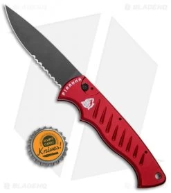 Piranha P1 Pocket Automatic Knife Red Tactical (3.2" Black Serr) -Knife Shop Piranha Pocket Auto Red Black Serr BHQ 23560 jr bottlecap