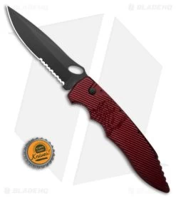Piranha Predator Red Tactical Automatic Knife (4.1" Black Serr) -Knife Shop Piranha Predator Red Tactical AK 4in Black Serr BHQ 12750 td size