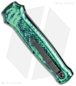 Piranha Prowler Green Tactical Automatic Knife (3.2" Black Serr) -Knife Shop Piranha Prowler Green Tactical Auto Black Serr BHQ 20899 jr side