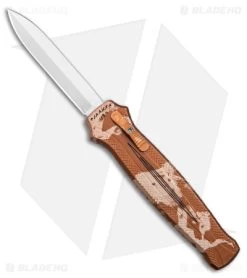 Piranha Rated-X Dagger D/A OTF Automatic Knife Tan Camo Aluminum (3.5" Mirror)