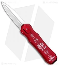 Piranha Red Excalibur Knife D/A OTF Automatic (3.2" Stonewash Plain)