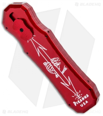 Piranha Excalibur OTF Knife Double Action Automatic Red (3.2" Black Plain) 4 Piranha Excalibur OTF Knife Double Action Automatic Red (3.2" Black Plain) - Image 2