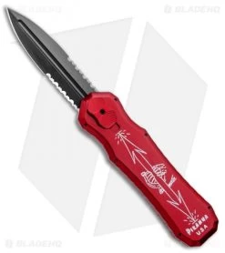 Piranha Excalibur OTF Automatic Knife Red Tactical (3.2" Black Serr)