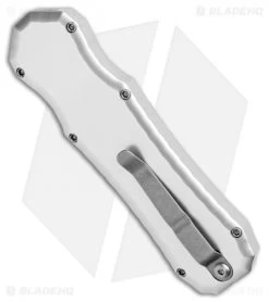 Piranha Silver Excalibur Knife D/A OTF Automatic (3.2" Stonewash Plain) -Knife Shop Piranha Silver Excalibur DA Auto SW BHQ 1901 jr side