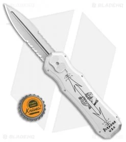 Piranha Silver Excalibur Knife D/A OTF Automatic (3.2" Stone Serr) -Knife Shop Piranha Silver Excalibur DA Auto SW Serr BHQ 1902 jr bottlecap