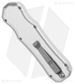 Piranha Silver Excalibur Knife D/A OTF Automatic (3.2" Stone Serr) -Knife Shop Piranha Silver Excalibur DA Auto SW Serr BHQ 1902 jr side