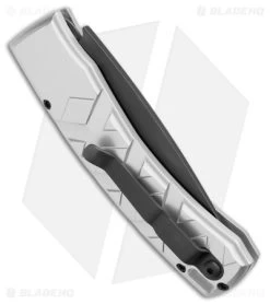Piranha X Automatic Tactical Knife Silver Aluminum (3.3" Black 154CM) -Knife Shop Piranha X Auto Silver Tactical Black BHQ 28383 jr side