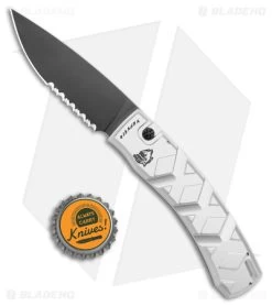 Piranha X Automatic Knife Silver Tactical (3.3" Black Serr) -Knife Shop Piranha X Auto Silver Tactical Black Serr BHQ 28384 jr bottlecap
