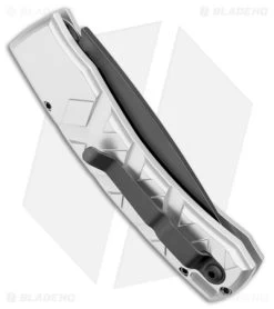 Piranha X Automatic Knife Silver Tactical (3.3" Black Serr) -Knife Shop Piranha X Auto Silver Tactical Black Serr BHQ 28384 jr side